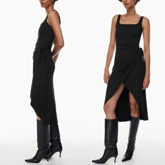 Aritzia Wilfred Saturn Wrap Midi Jersey Dress Black Size Small - Picture 2 of 6